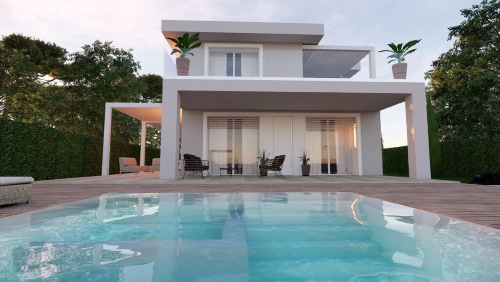 Elegant villa with swimming pool under construction
